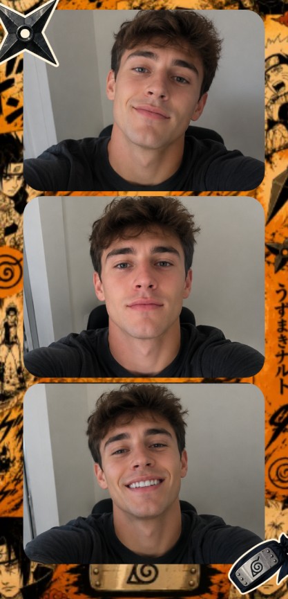 Naruto-inspired photo booth strip example with ninja headband sticker