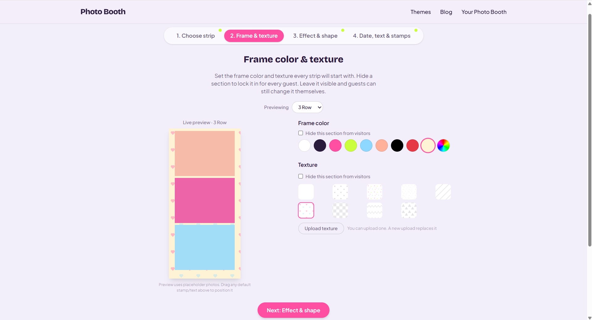Customizing photo booth frame color and texture